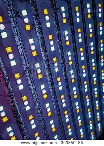 An Abstract Closeup Of A Rbg Led Panel For Lighting. Light For Photography Or Video.