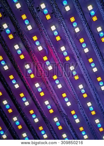 An Abstract Closeup Of A Rbg Led Panel For Lighting. Light For Photography Or Video.