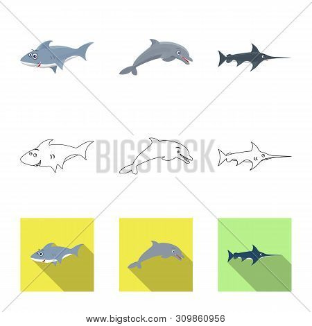 Vector Design Of Sea And Animal Logo. Collection Of Sea And Marine Vector Icon For Stock.