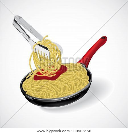 İtalyan makarna spagetti tavada. Vektör