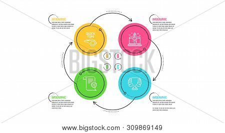 Start Business, Technical Documentation And Tutorials Icons Simple Set. Infographic Timeline. Winner