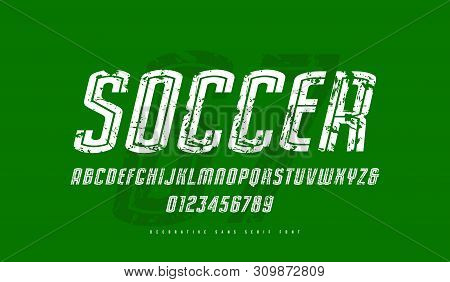 Decorative Striped Italic Sans Serif Font. Letters And Numbers With Rust Texture For Sport Logo And 