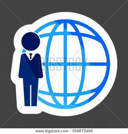 Vector Business Icon People Standing Next To A Worldwide Network. World Global Leadership. Icon Of P