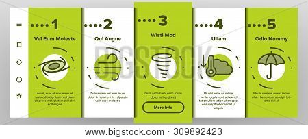 Hurricane Natural Disaster Vector Onboarding Mobile App Page Screen. Hurricane, Wind And Tornado Out