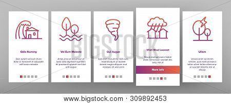 Hurricane Natural Disaster Vector Onboarding Mobile App Page Screen. Hurricane, Wind And Tornado Out