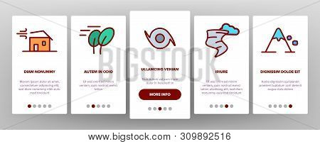 Hurricane Natural Disaster Vector Onboarding Mobile App Page Screen. Hurricane, Wind And Tornado Out