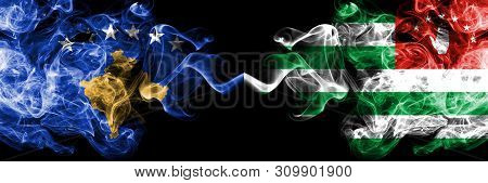 Kosovo Vs Abkhazia, Abkhazian Smoky Mystic Flags Placed Side By Side. Thick Colored Silky Smokes Com