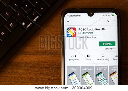 Ivanovsk, Russia - June 26, 2019: Pcso Lotto Results App On The Display Of Smartphone Or Tablet.