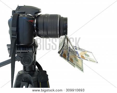 Camera And Money, Earnings For Photographs On Photostocks