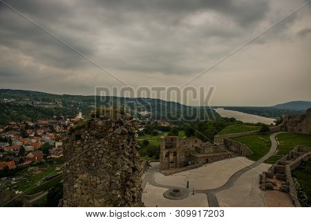 Bratislava, Slovakia: Beautiful Landscape With Devin Castle, Mountais And Danube River.