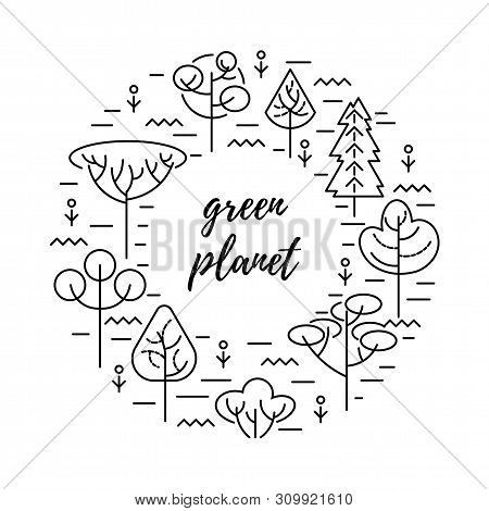 Vector Illustration With Trees Isolated On White Background. Ecological Concept. Design Element For 