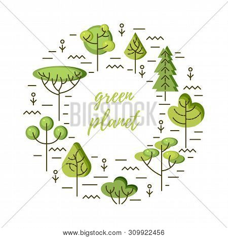 Vector Illustration With Trees Isolated On White Background. Ecological Concept. Design Element For 