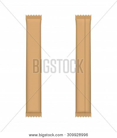 Blank Brown Paper Package For Coffee, Sugar Or Spice. Individual Ecological Packaging For Granulated
