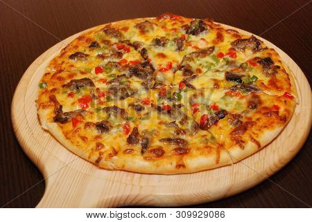 Pizza On The Thin Dough With Cheese