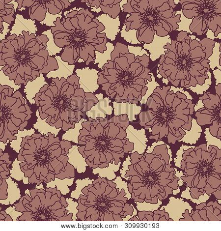 A Moody Seamless Vector Patterns With Rose Flowers. Surface Print Design.