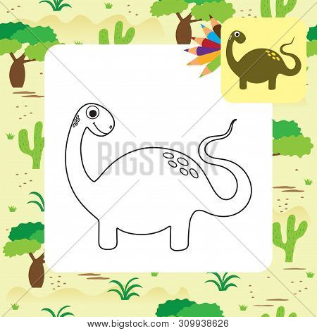 Cute Cartoon Dino Coloring Page. Vector Illustration