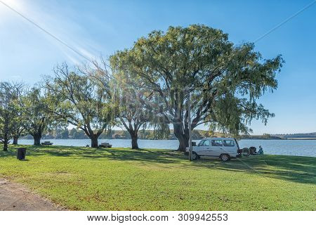 Vrede, South Africa - May 1, 2019: Camping Next To The Dam At The Emanzini Country Resort At Vrede, 