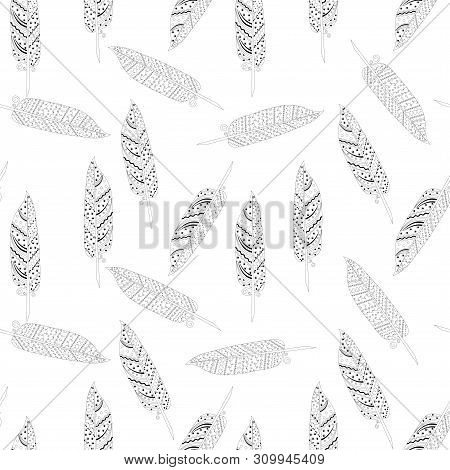 Feather Seamless Monochrome Ornament Pattern Design Element Stock Vector Illustration For Web, For P