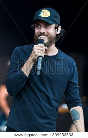 FARMINGVILLE, NY - JUL 3: Chris Janson performs in concert at The Fest at Long Island Community Hospital at Bald Hill on July 3, 2019 in Farmingville, New York.