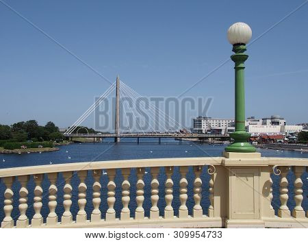 Southport, Merseyside, United Kingdom - 28 June 2019: Close Up Of The Venetia Bridge With The Suspen