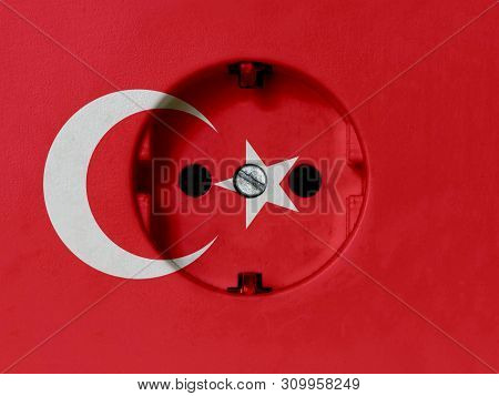 Electricity Concept: Dirty Type F Power Socket With Turkey Flag