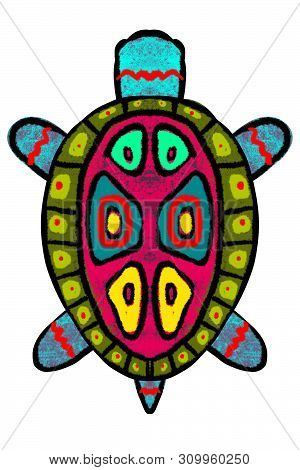 Bright Multi-colored Turtle, A Tortoise Painted In African Style- Illustration