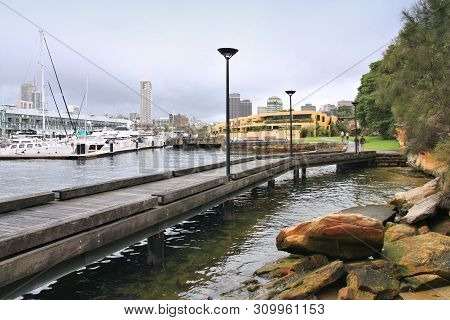 Sydney City In Australia. View Of Royal Botanic Gardens And Woolloomooloo District.
