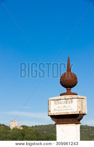 The Montarrenti Column Is A 1840 Road Sign Built By Leopold Ii, Grand Duke Of Tuscany, Italy