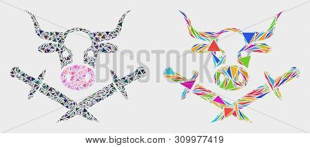 Bull Butchery Blades Mosaic Icon Of Triangle Items Which Have Different Sizes And Shapes And Colors.