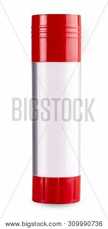 Paper Glue Stick With Red Cap On White Background