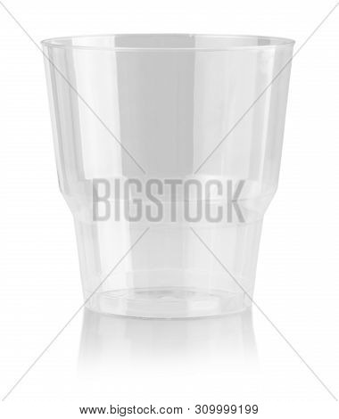 Plastic Cup Disposable Glass Isolated On White Background. Cipping Path