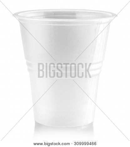 Plastic Cup Disposable Glass Isolated On White Background. Cipping Path