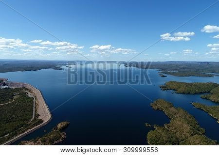 Aerial View Of Manso Lake Hydroelectric, Mato Grosso, Brazil. Great Landscape. Travel Destination. V