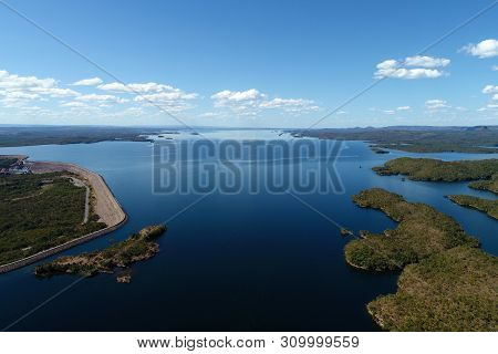 Aerial View Of Manso Lake Hydroelectric, Mato Grosso, Brazil. Great Landscape. Travel Destination. V