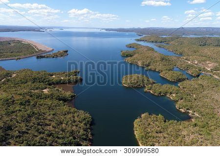 Aerial View Of Manso Lake Hydroelectric, Mato Grosso, Brazil. Great Landscape. Travel Destination. V