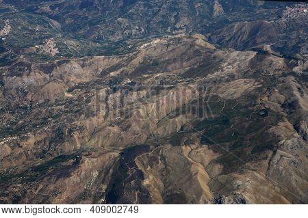 A Airview From A Airplane In The Province Of Sicily In Italy.   Italy, Sicily, October, 2014