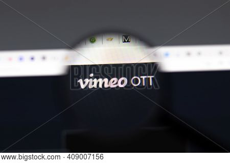 New York, Usa - 15 February 2021: Vimeo Ott Website In Browser With Company Logo, Illustrative Edito