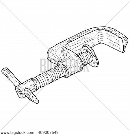 Sketch Silhouette Hand Tool Clamp On A White Background