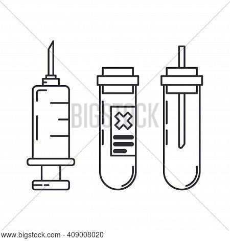 Line Medical Pharmaceutica Set Icon Flask, Ampoule, Syringe. Professional Equipment Symbol. Science,