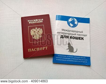 Moscow, Russia, November 29, 2020. Inscription - Russian Federation, Passport. Inscription - Interna