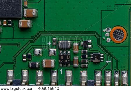 Closeup Of Electronic Circuit Board With Processor