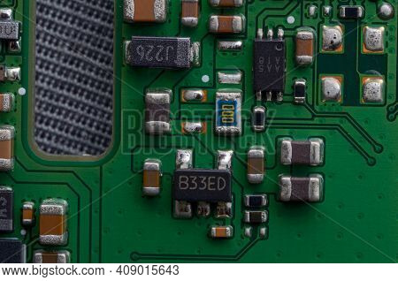 Closeup Of Electronic Circuit Board With Processor