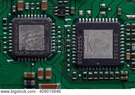 Closeup Of Electronic Circuit Board With Processor