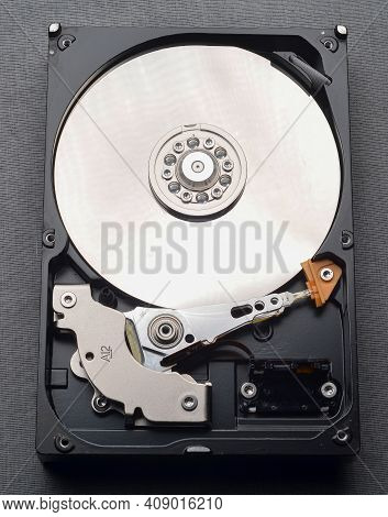 Hard Drive Inside Close-up Of Board And Components