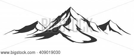 Mountain Shape Isolated On White Background Vector Illustration. Mountain Hills Vector Graphic Silho