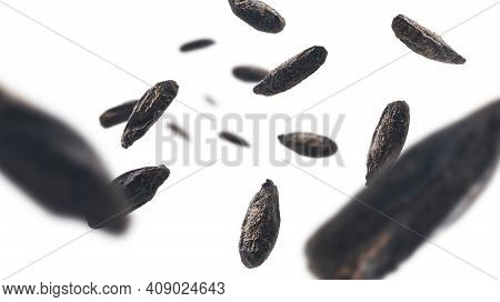 Roasted Rye Malt Grains Levitate On A White Background