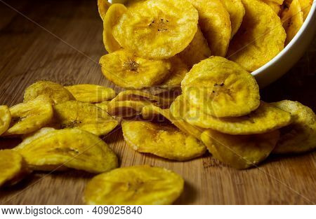 Crispy Banana Chips In A Bowl. Common Indian Savory Item
