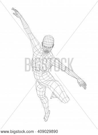 Wireframe Ballerina Or Dancer In Dance Pose. Vector 3d Rendering