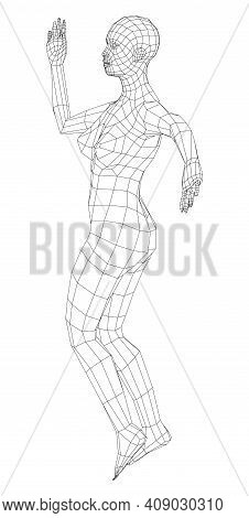 Wireframe Ballerina Or Dancer In Dance Pose. Female Dancing Salsa. Vector 3d Rendering
