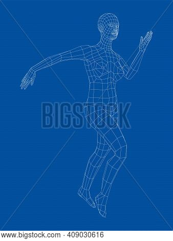 Wireframe Ballerina Or Dancer In Dance Pose. Female Dancing Salsa. Vector 3d Rendering